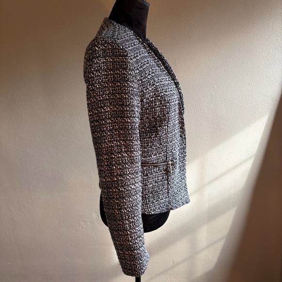 Metaphor Black & White Single-Snap Lined Collarless Tweed Blazer Women’s Size M - Picture 5 of 9